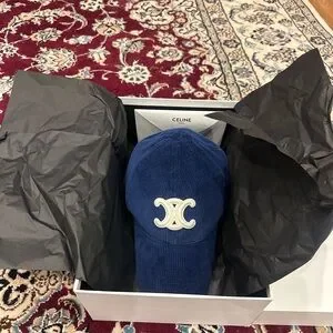 Celine Blue Corduroy Cap with Gold Buckle CELINE TRIOMPHE BASEBALL CAP NAVY CÉLINE | Mercari main image 3